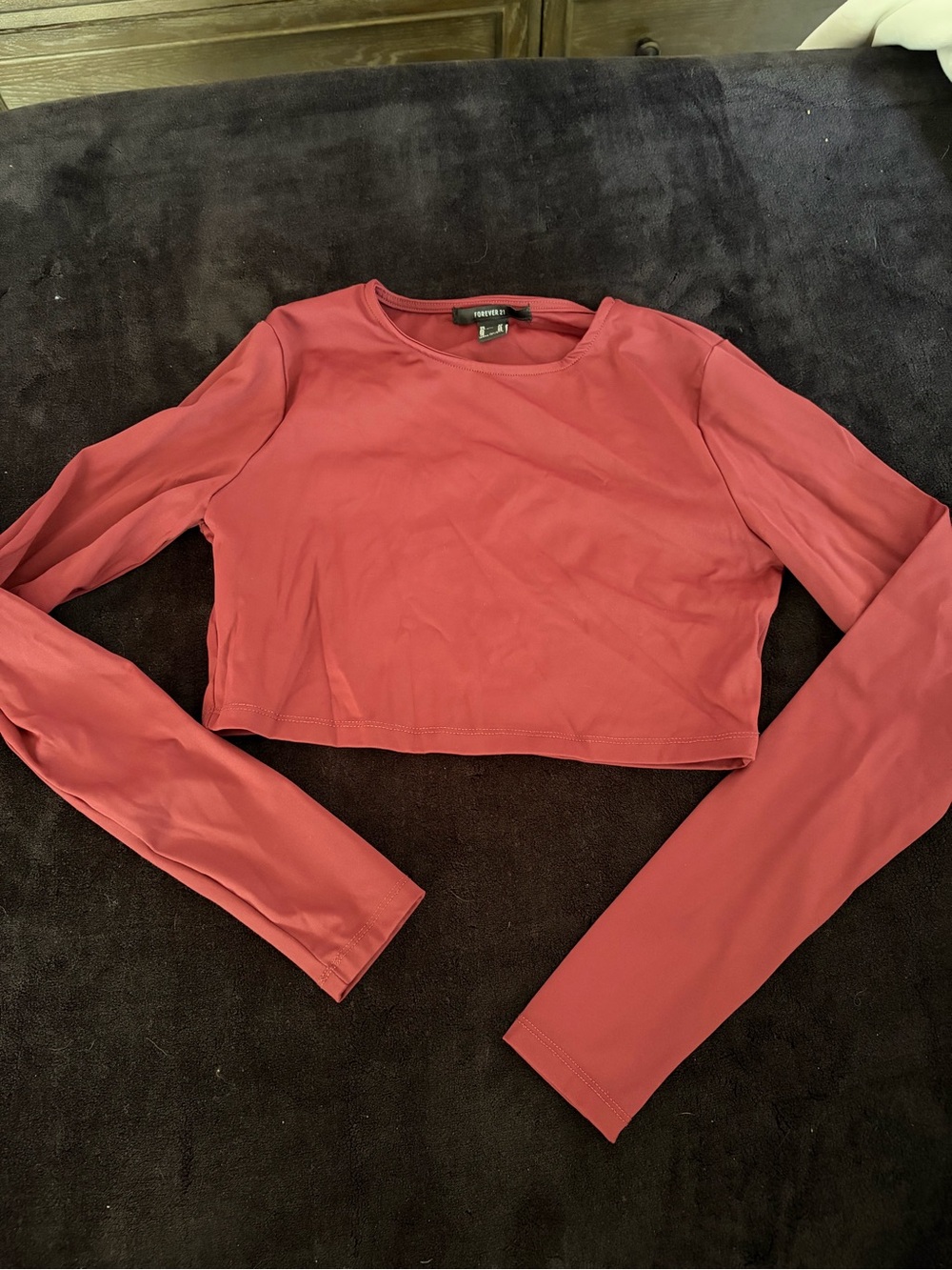 Forever 21 Rose-Red Long Sleeve Cropped Top work out shirt